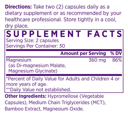 NAOMI Mighty Mg Magnesium Glycinate & Malate Complex 360mg, High Absorption Formula, Elemental Magnesium Supports Heart Health, Strong Bones, Better Sleep, Gluten-Free, Non-GMO, Vegan, 60 Veggie Caps NAOMIBuy Supplements Australia