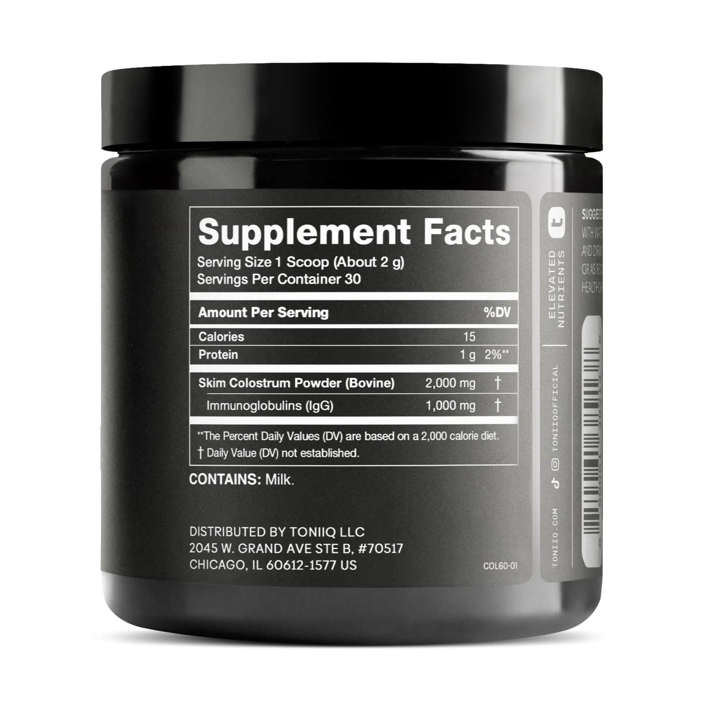 Ultra High Strength Bovine Colostrum Powder - 50% IgG - 2,000mg per Serving - Third Party Tested for Potency - Supports Immune, Gut, and Skin Health - 30 Servings -Premium Bovine Colostrum Supplement Toniiq buy supplements Au