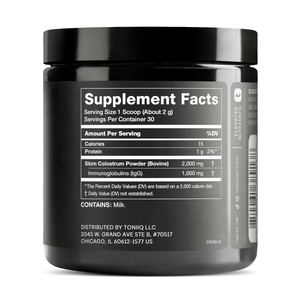 Ultra High Strength Bovine Colostrum Powder - 50% IgG - 2,000mg per Serving - Third Party Tested for Potency - Supports Immune, Gut, and Skin Health - 30 Servings -Premium Bovine Colostrum Supplement Toniiq buy supplements Au