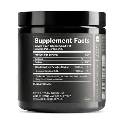 Ultra High Strength Bovine Colostrum Powder - 50% IgG - 2,000mg per Serving - Third Party Tested for Potency - Supports Immune, Gut, and Skin Health - 30 Servings -Premium Bovine Colostrum Supplement Toniiq buy supplements Au