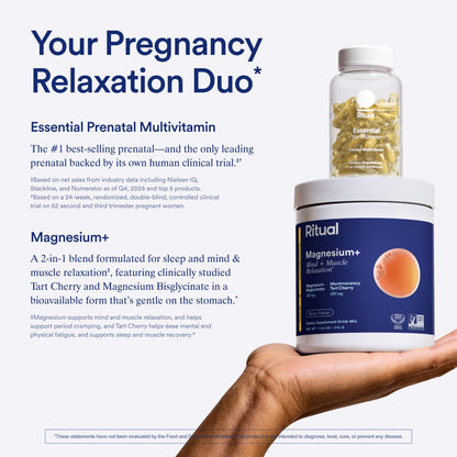 Ritual Pregnancy Relaxation Support Duo with Essential Prenatal Multivitamins to Support Pregnancy Nutrient Demands and Magnesium+ Drink Mix with Magnesium to Help Ease Leg Cramps During Pregnancy RitualBuy Supplements Australia