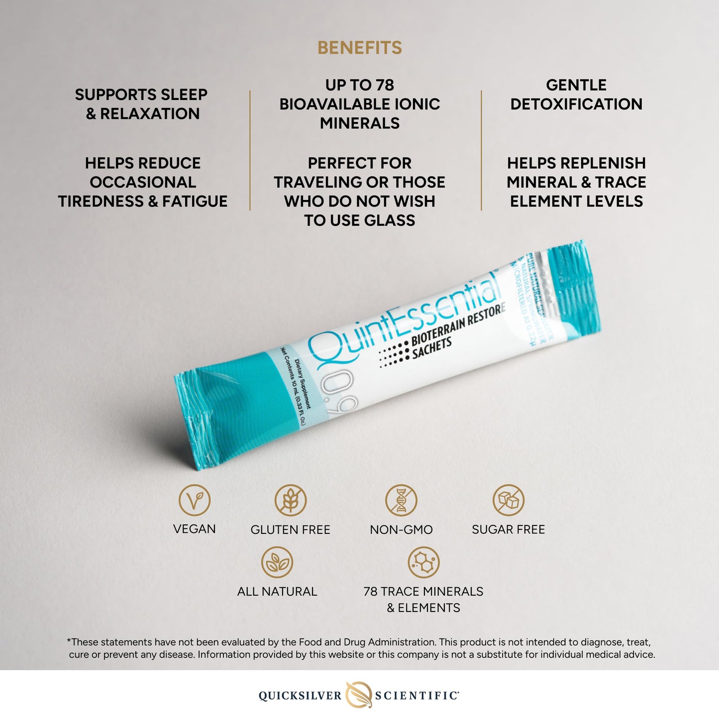 Quicksilver Scientific Quintessential 0.9 Sachets - Isotonic Solution with Sea Water Minerals + Alpine Spring - Liquid Hydration, Electrolyte + Multi Minerals Supplement (30 Count) Quicksilver ScientificBuy Supplements Australia