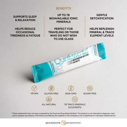 Quicksilver Scientific Quintessential 0.9 Sachets - Isotonic Solution with Sea Water Minerals + Alpine Spring - Liquid Hydration, Electrolyte + Multi Minerals Supplement (30 Count) Quicksilver ScientificBuy Supplements Australia