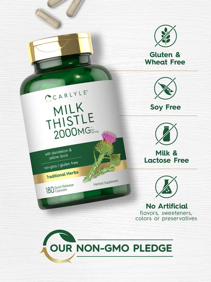 Carlyle Milk Thistle 2000mg | 180 Capsules | with Dandelion & Yellow Dock | Non-GMO CarlyleBuy Supplements Australia