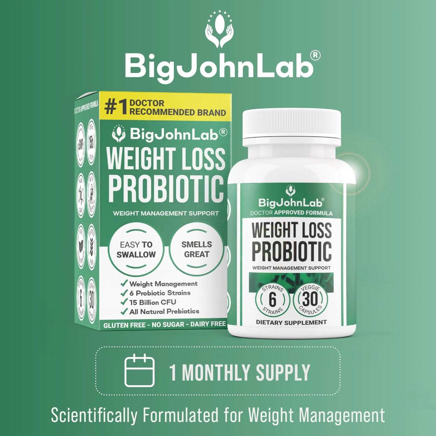 BIGJOHNLAB® - Probiotics for Weight Management & Bloating - 6 Probiotic Strains - Prebiotics - Key Ingredient Cayenne & Green Tea - Supports Gut Health - Weight Management for Women & Men - 30 CT BIGJOHNLABBuy Supplements Australia