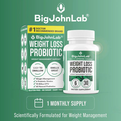 BIGJOHNLAB® - Probiotics for Weight Management & Bloating - 6 Probiotic Strains - Prebiotics - Key Ingredient Cayenne & Green Tea - Supports Gut Health - Weight Management for Women & Men - 30 CT BIGJOHNLABBuy Supplements Australia