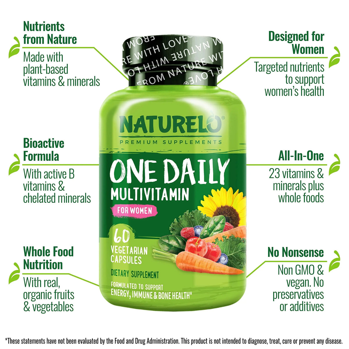 NATURELO Teen Multivitamin - Whole Food, 60 Capsules and One Daily Multivitamin for Women, 60 Capsules - 2 Month Supply Bundle NATURELOBuy Supplements Australia