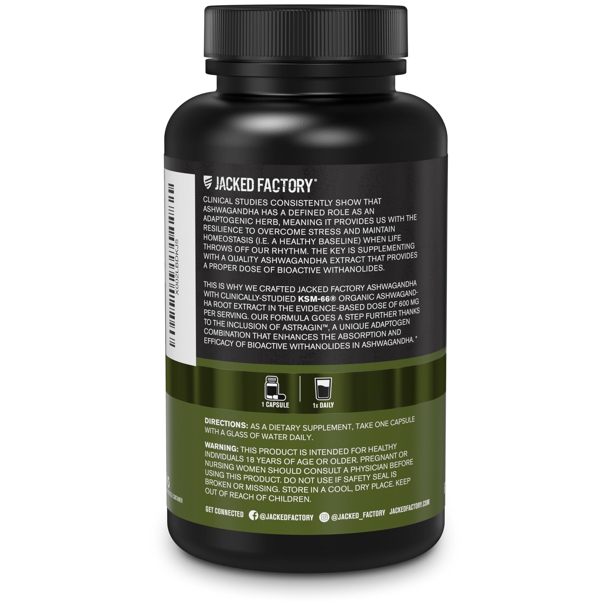 Jacked Factory Ashwagandha Root Extract (KSM-66 Ashwagandha) w/ 5% Withanolides - Supplement for Natural Stress Relief, Cognitive Function, Vitality, and Mood Support - 60 Veggie Capsules Jacked FactoryBuy Supplements Australia