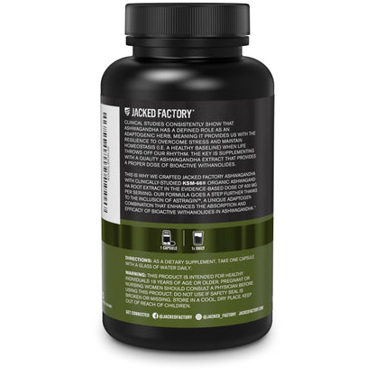 Jacked Factory Ashwagandha Root Extract (KSM-66 Ashwagandha) w/ 5% Withanolides - Supplement for Natural Stress Relief, Cognitive Function, Vitality, and Mood Support - 60 Veggie Capsules Jacked FactoryBuy Supplements Australia