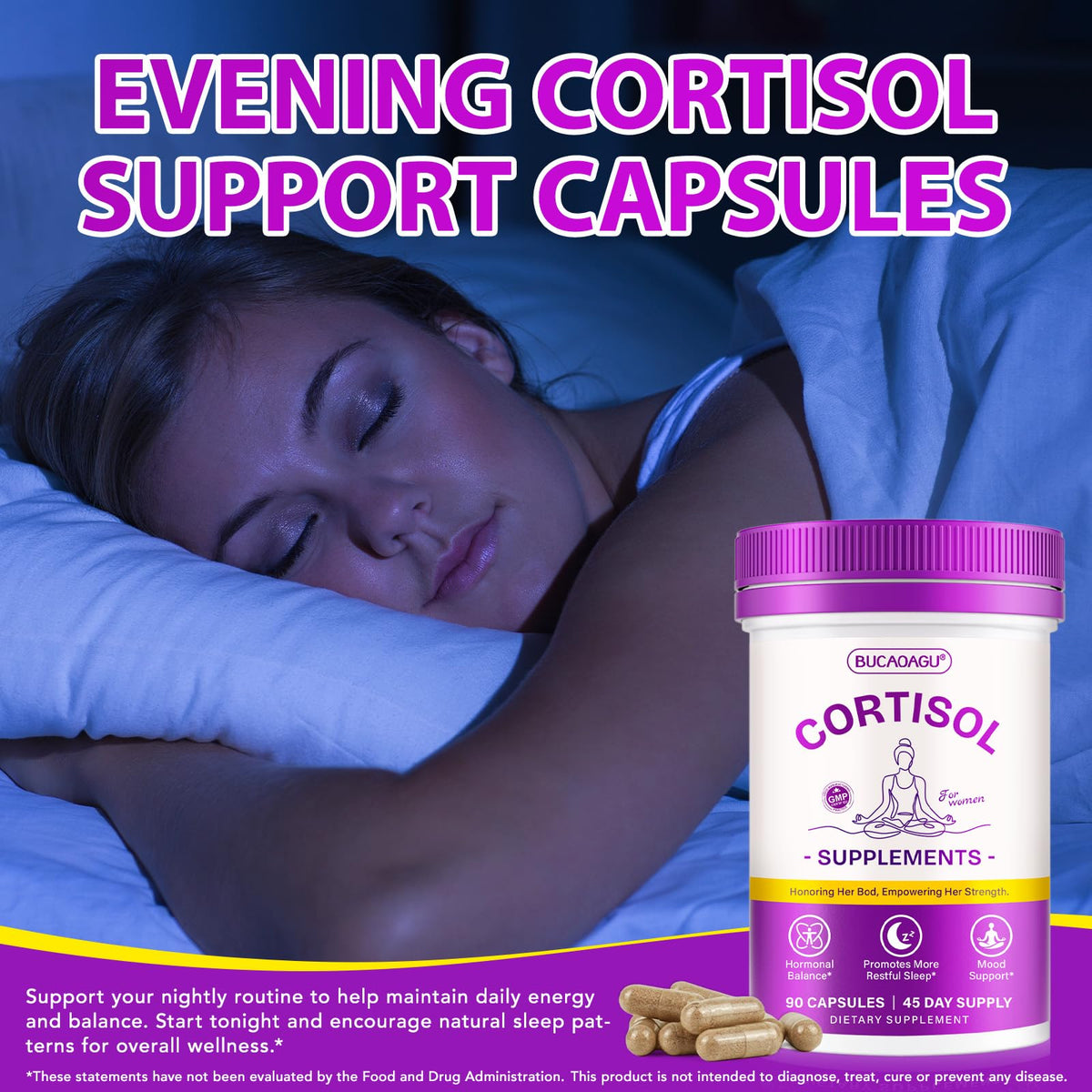 BUCAOAGU Cortisol Supplements for Women - Cortisol Reducer & Stress Support - Magnolia Bark, Rhodiola Rosea, Holy Basil, Magnesuim, Phosphatidylserine - Hormone Balance & Mood, Focus, Sleep Support BUCAOAGUBuy Supplements Australia