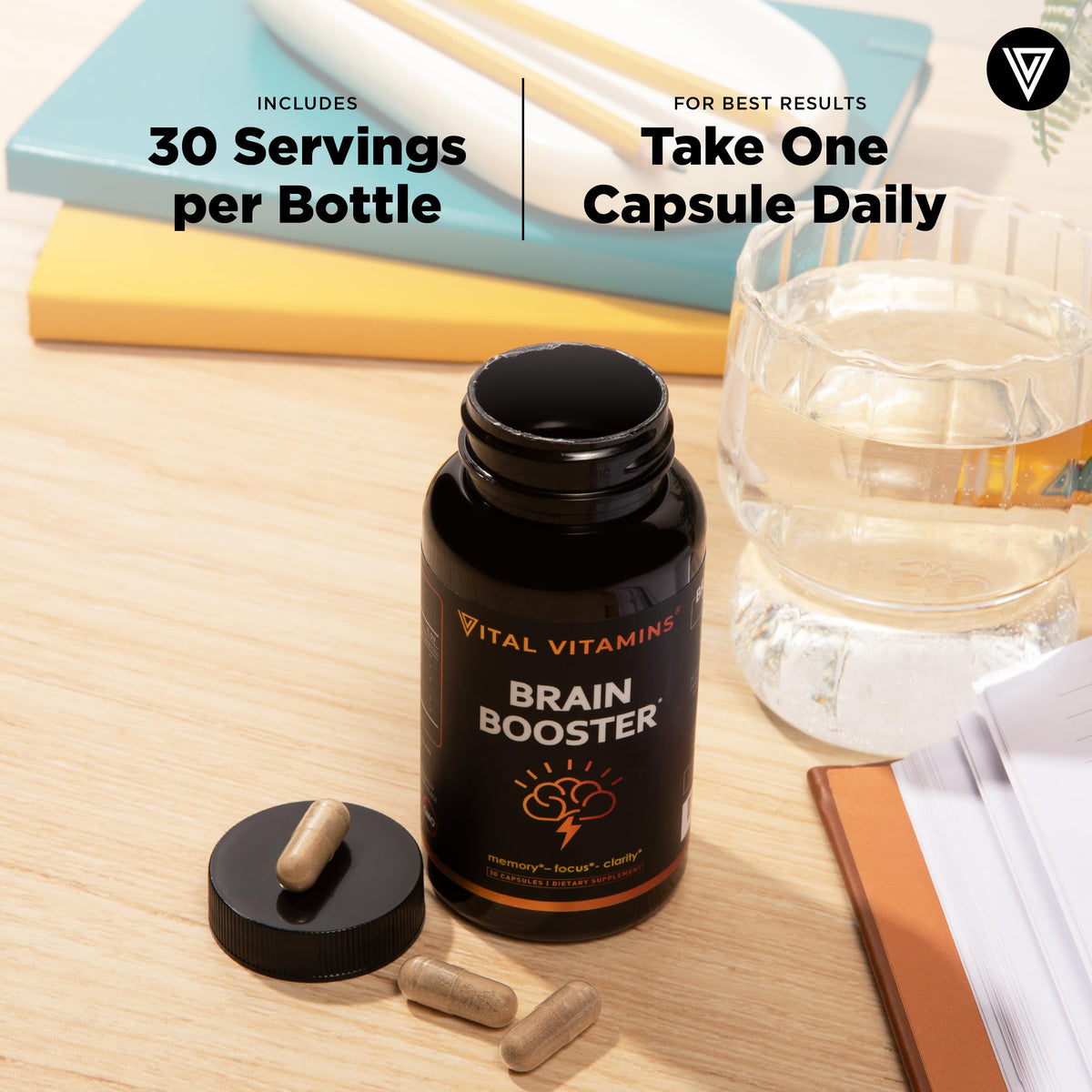 Vital Vitamins Brain Supplements with Bacopa Monnieri - for Memory and Focus – Nootropic Brain Booster - Caffeine-Free Support for Adults & Seniors – Non-GMO, 30-Day Supply, 30 Capsules Vital VitaminsBuy Supplements Australia