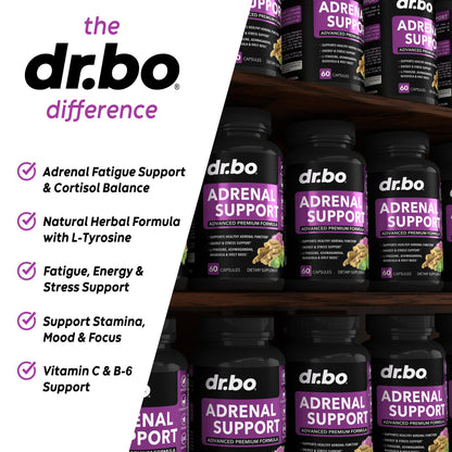 Adrenal Support Cortisol Manager Supplement - Adrenal Fatigue Supplements for Women & Men with Natural Adaptogen Ashwagandha Holy Basil Rhodiola L Tyrosine Complex Fatigue Cortisol Health - 60 Pills DR. BOBuy Supplements Australia
