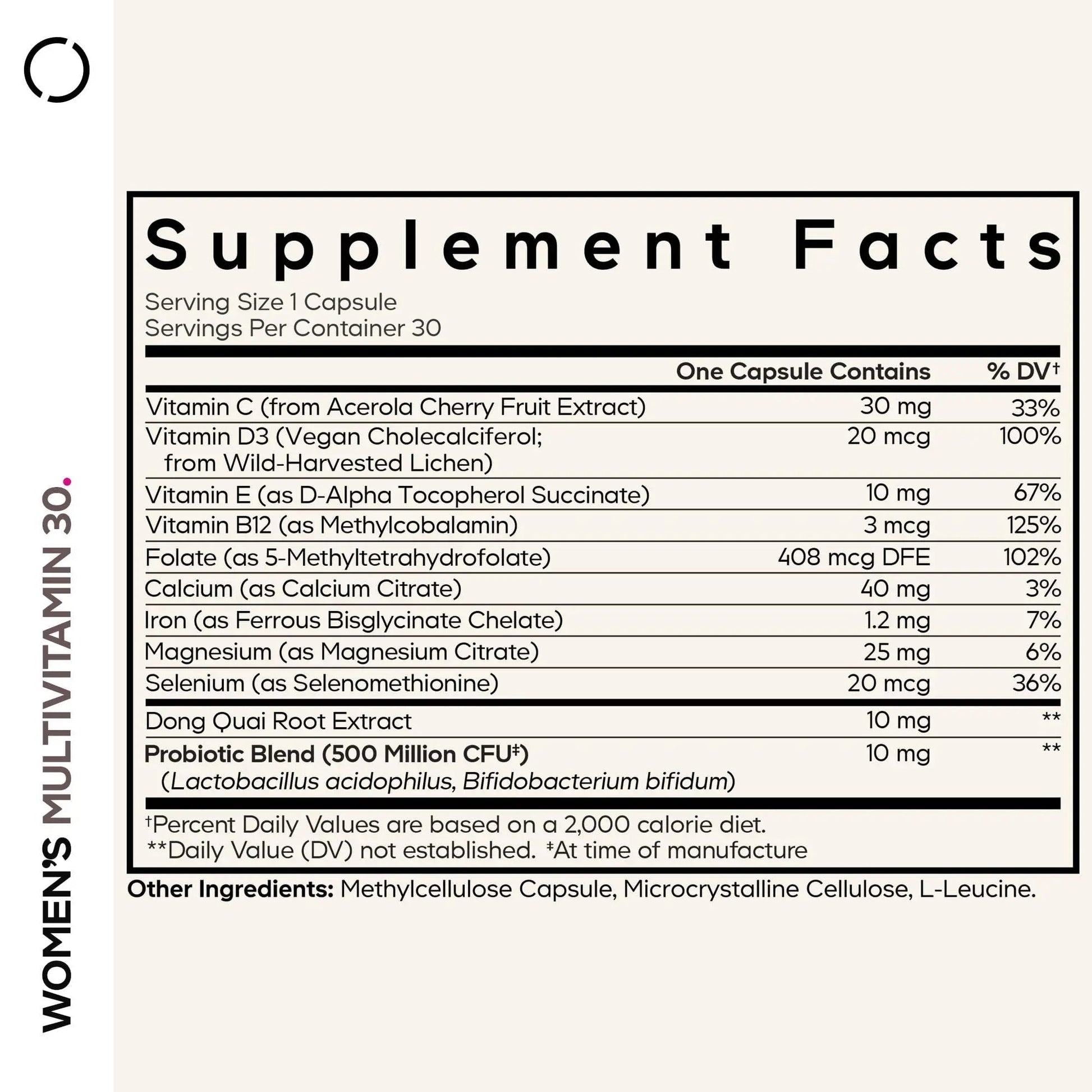 Codeage Women’s Multivitamin - Vitamins A, C, D3, E, B6, B12, Folate, Calcium, Magnesium, Iron, Dong Quai, Probiotics - 1 Capsule Per Serving Codeage