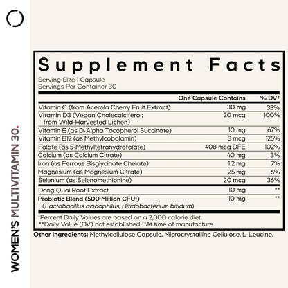 Codeage Women’s Multivitamin - Vitamins A, C, D3, E, B6, B12, Folate, Calcium, Magnesium, Iron, Dong Quai, Probiotics - 1 Capsule Per Serving Codeage