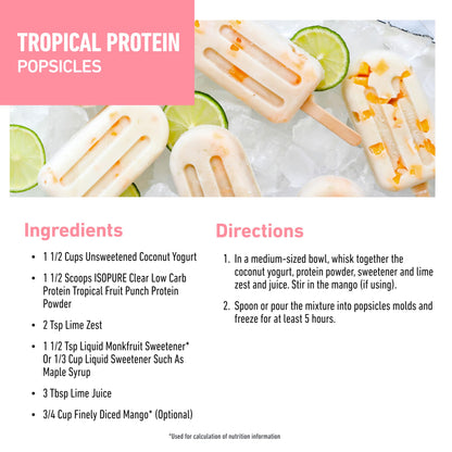 Isopure Clear Whey Isolate Protein Powder, Lactose Free, Gluten Free, Naturally Flavored, Tropical Punch, 20g Protein Per Serving, 14.1 Oz, 16 Servings (Packaging May Vary)