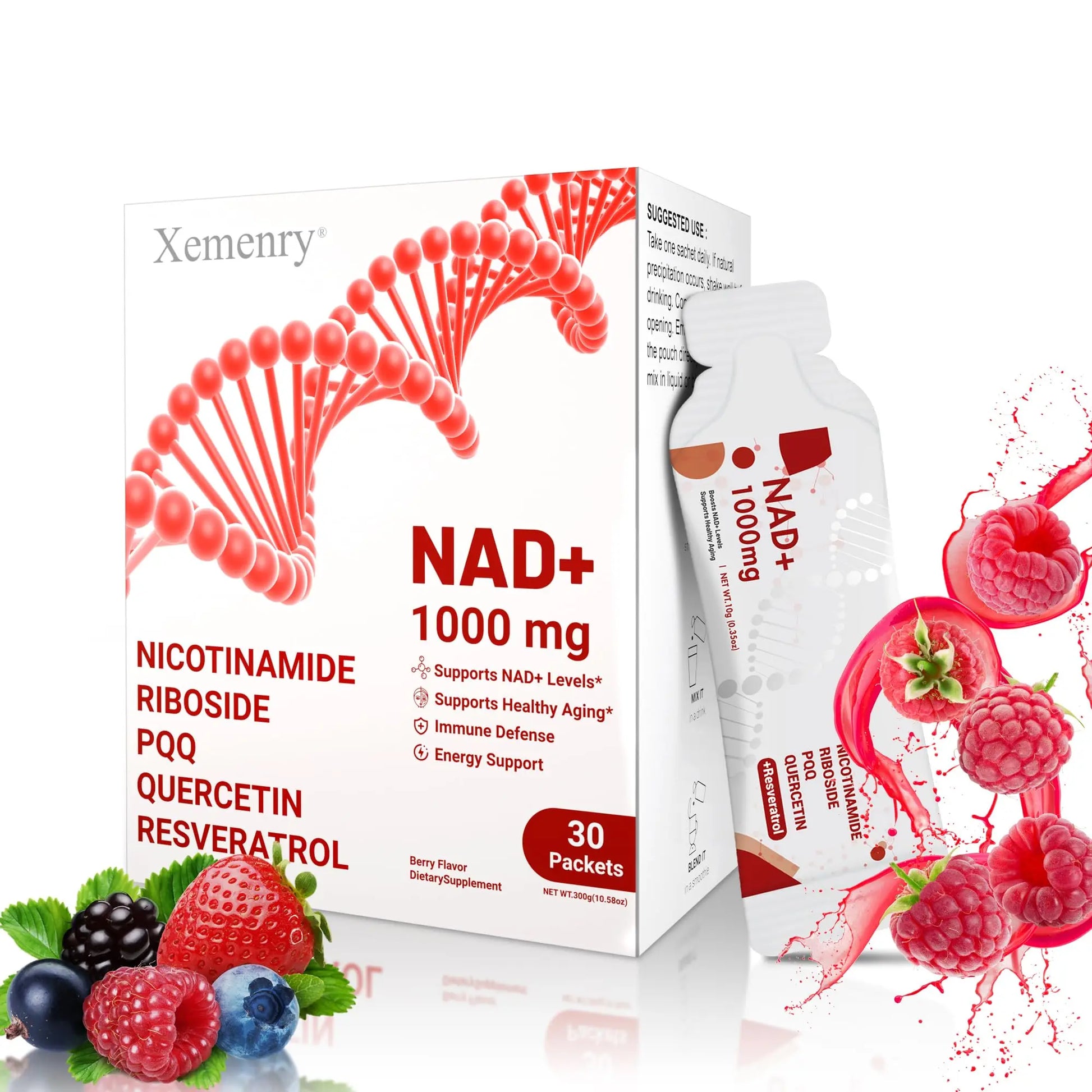 NAD Supplement 1000mg Liquid - Nicotinamide Riboside Resveratrol Supplements for Men & Women - NMN Alternative for Enhanced Energy & Anti-Aging, Focus - 30 Packets XemenryBuy Supplements Australia
