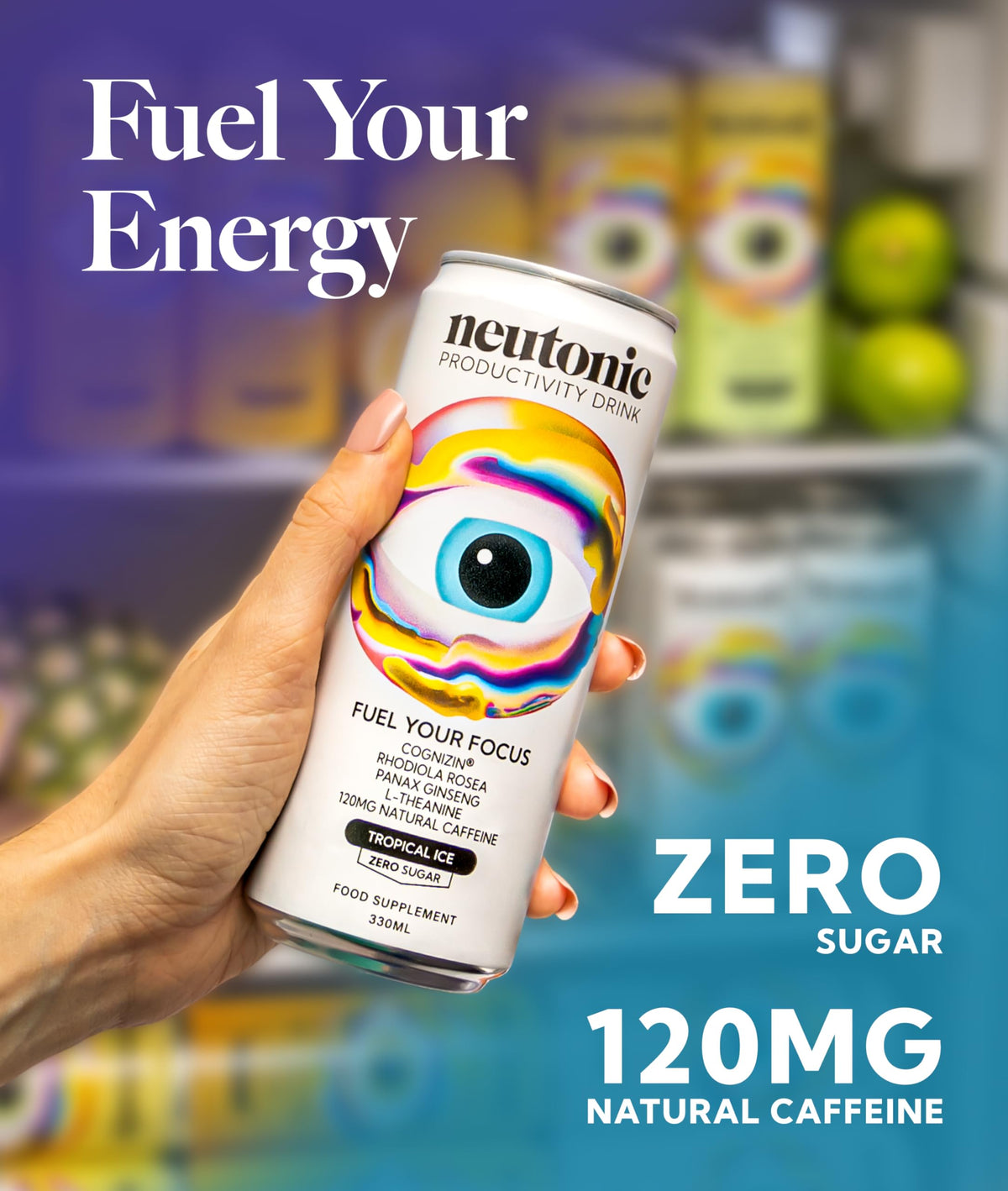 Neutonic Nootropic Productivity Energy Drink | Tropical Ice 12 Cans | 120mg Natural Caffeine, Zero Sugar | Support Memory, Mental Clarity, Cognitive Function | Boost Focus, Energy, Brain Health NeutonicBuy Supplements Australia
