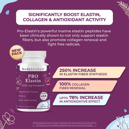 Body Kitchen Pro-Elastin, 1000 mg Elastin Supplement, Help Reduce Signs of Aging, Improved Skin Health, Firmness & Elasticity, Fewer Wrinkles, Veggie Caps, (Pack of 1) Body Kitchen buy supplements Au