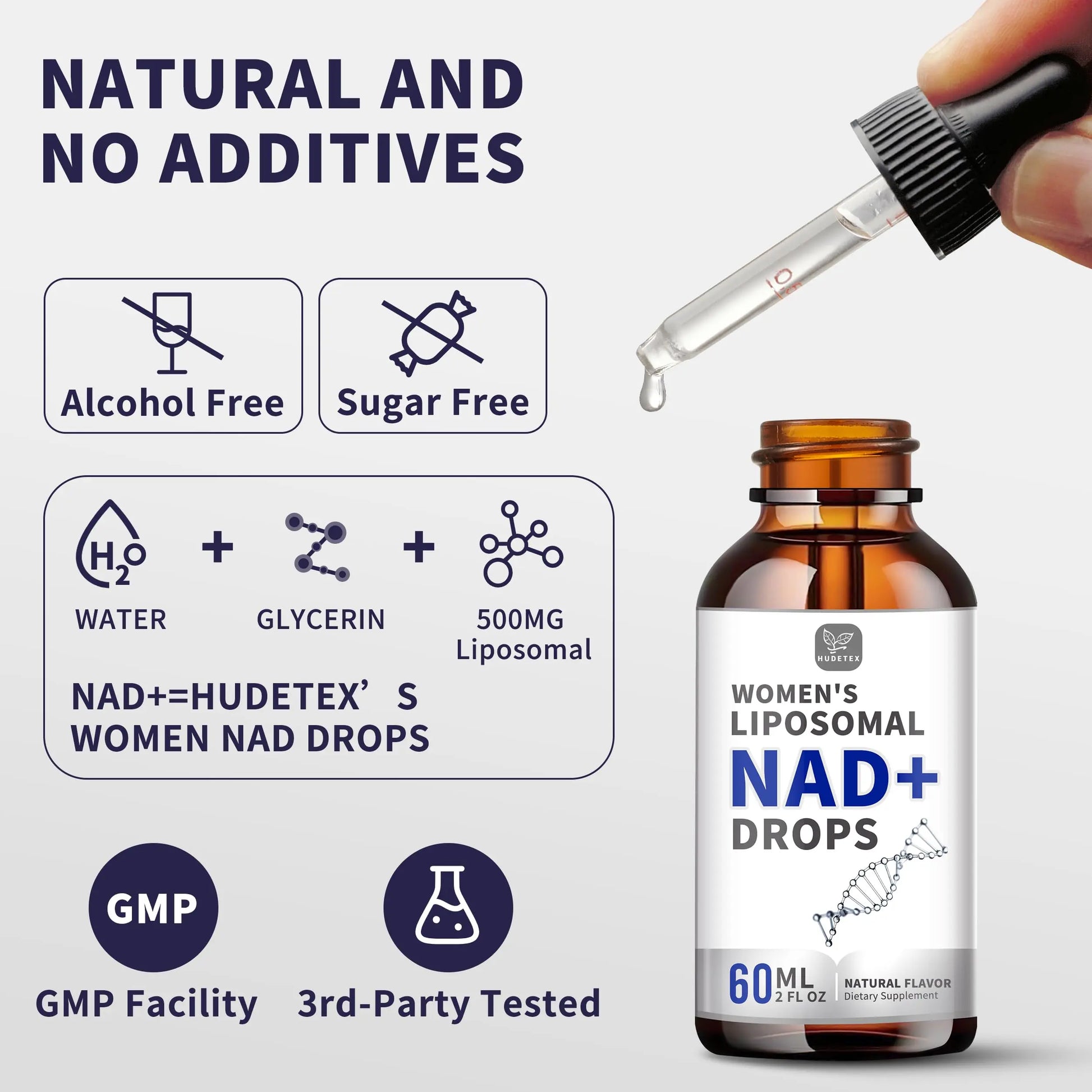Women's NAD Liquid Supplement, Pure 500mg Liposomal NAD - Cell Regeneration，Energy Support, Vegan,Sugar Free，Additives Free HudetexBuy Supplements Australia
