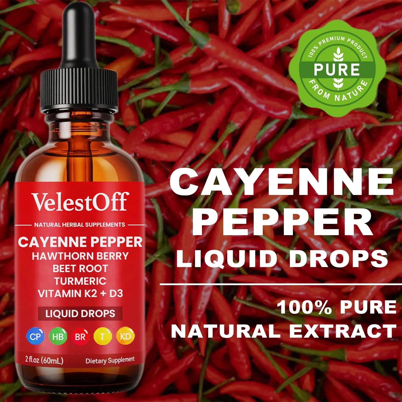Velestoff Cayenne Pepper Drops, Cayenne Circulation Blend with Hawthorn Beet Root Turmeric Vitamin K2 D3 - Vegan, Non-GMO - 2FL.OZ (2 PCS) Velestoff buy supplements Au