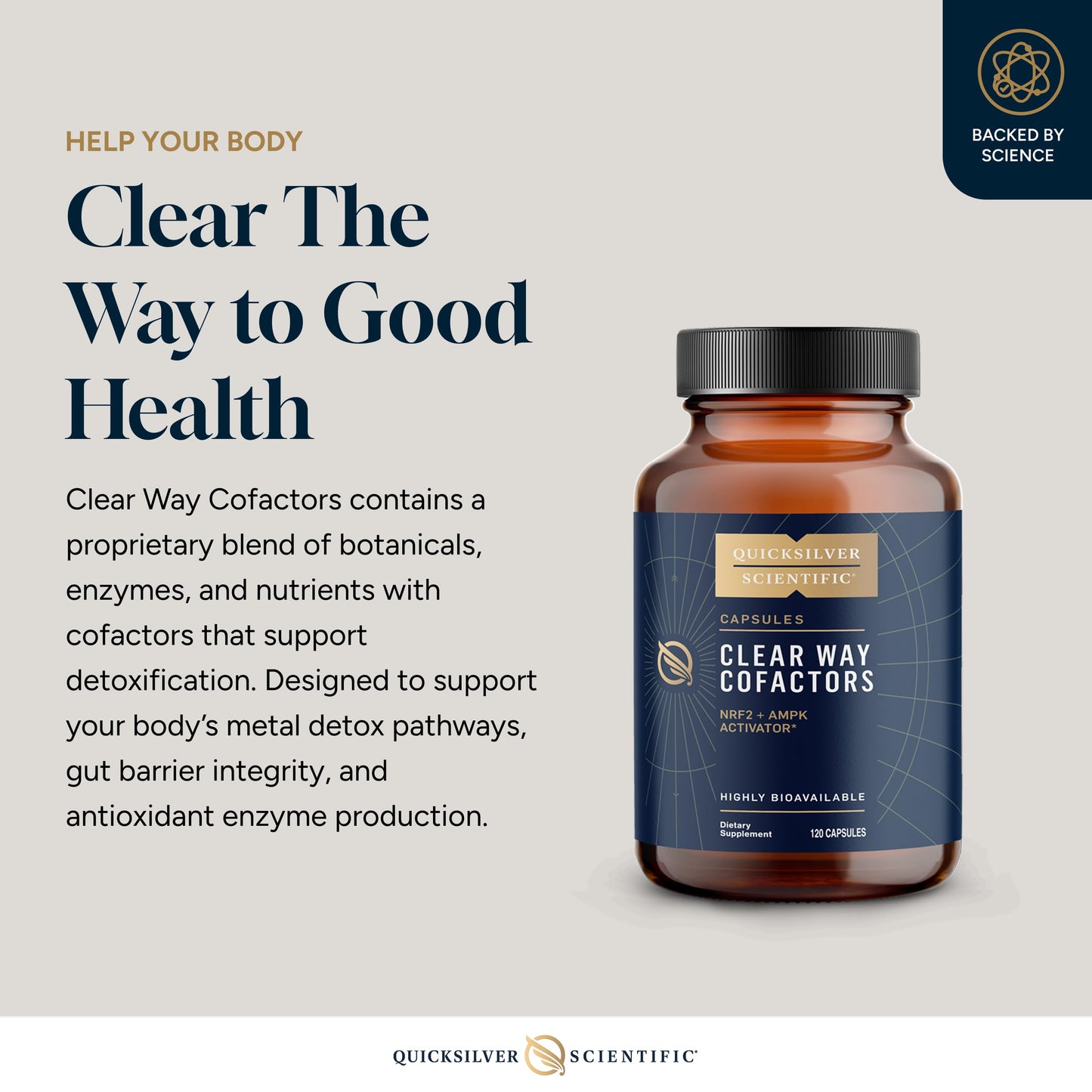 Quicksilver Scientific Clear Way Cofactors - Body Detox Cleanse Support with Vitamin B1, Dandelion Extract, Quercetin & Nattokinase Enzyme - Antioxidant Cleanse to Support Gut Health (120 Capsules) Quicksilver ScientificBuy Supplements Australia