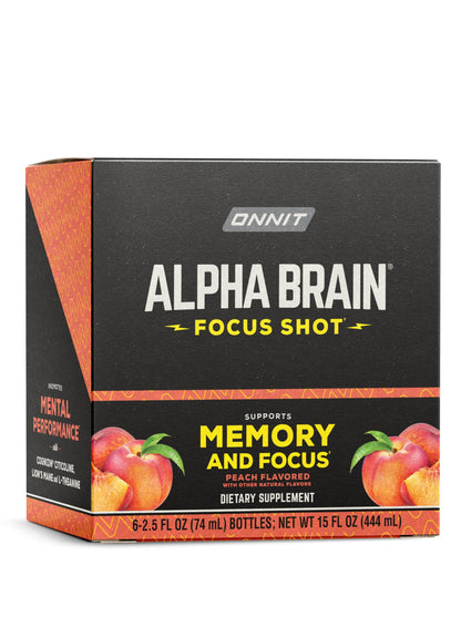 ONNIT Alpha Brain Focus Shot, Peach Flavor, Nootropic Dietary Supplement Drink That Supports Energy, Focus, and Mood, IGEN™ Non-GMO Tested, 2.5 fl oz, 6 Count ONNITBuy Supplements Australia