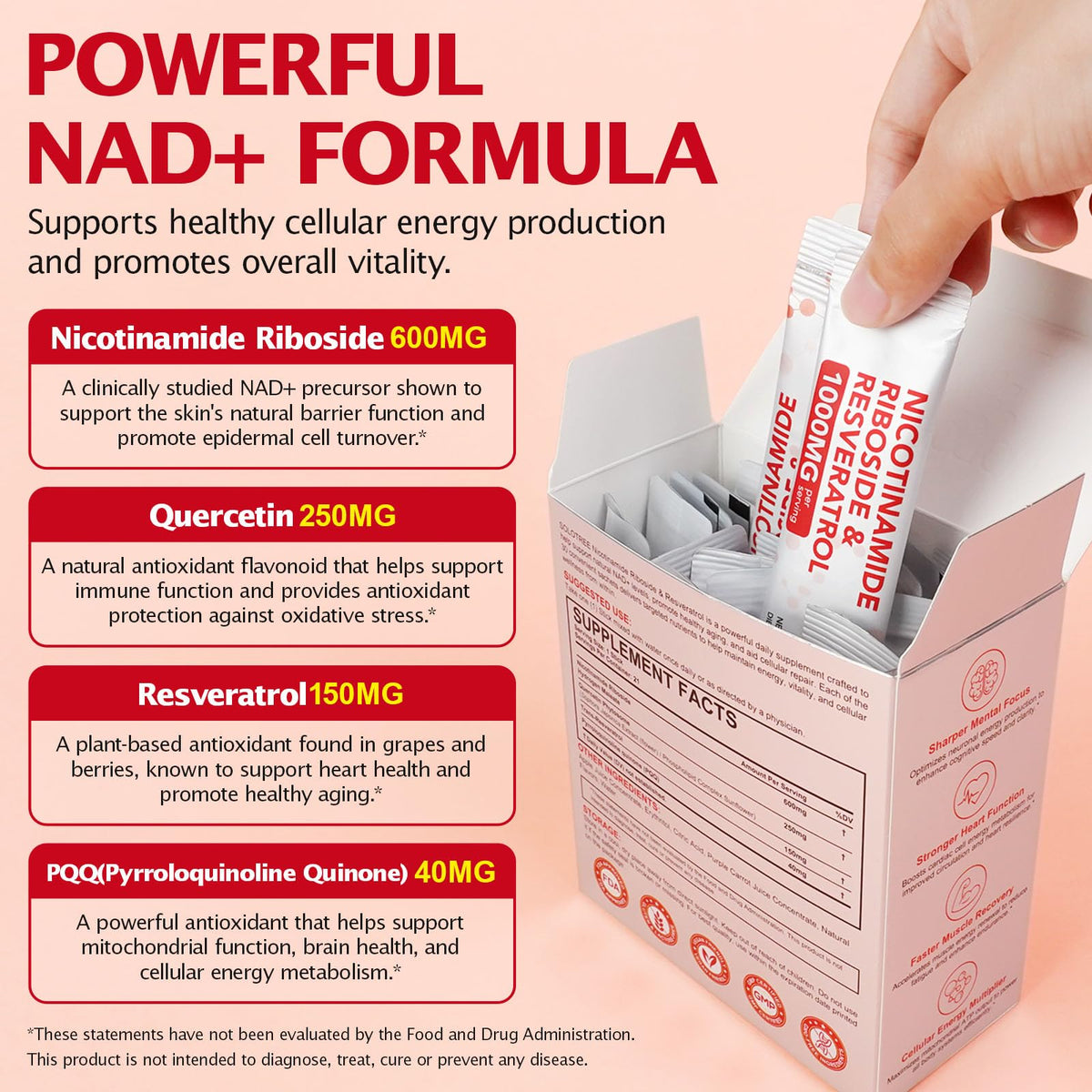 NAD+ Supplement 1000mg Liquid Packets 21pcs, Nicotinamide Riboside Resveratrol, NAD Supplements for Women Men, Anti-Aging, Repairs Cells, Support Natural Vitality NyloriaineBuy Supplements Australia
