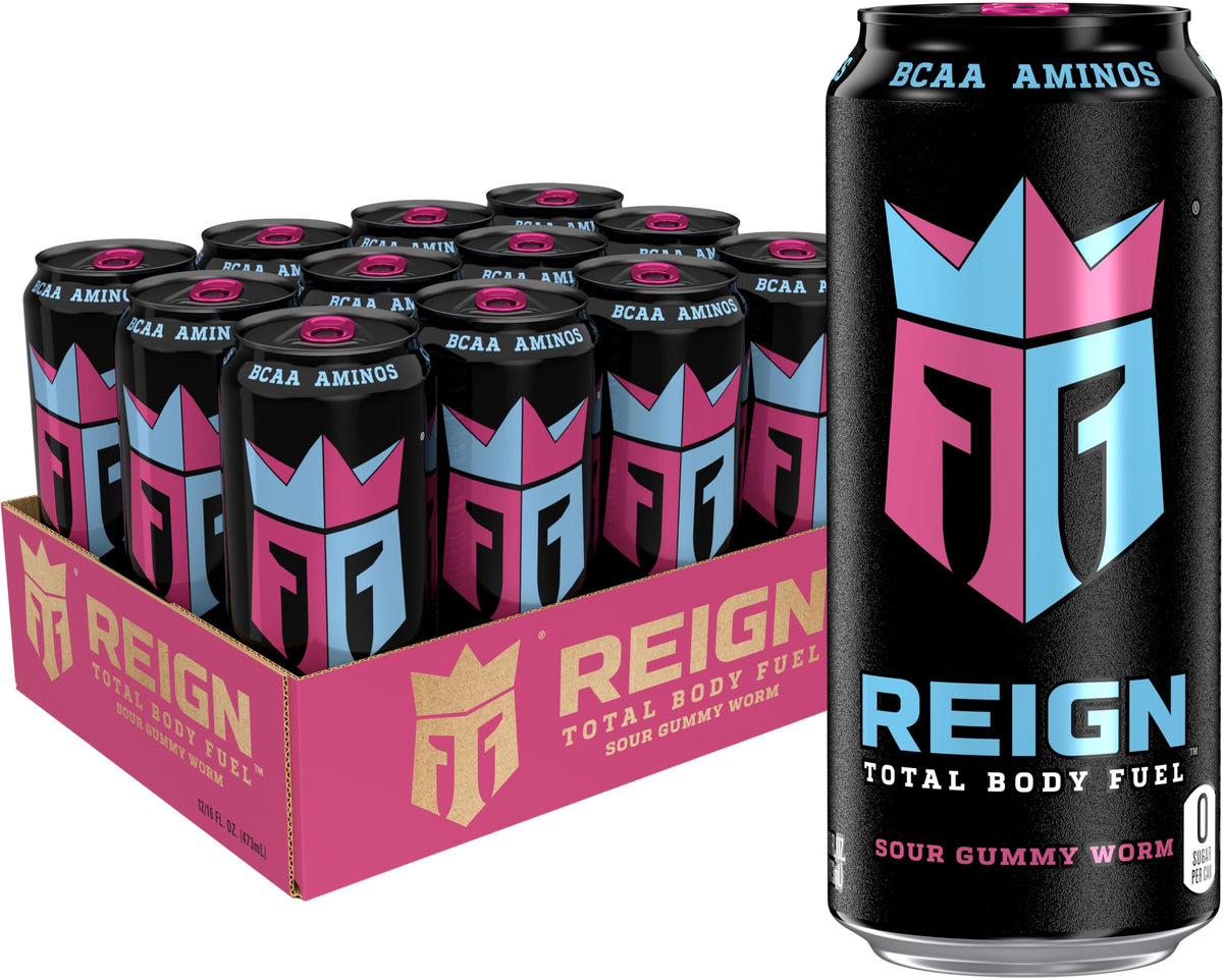 Reign Total Body Fuel, Sour Gummy Worm, Fitness & Performance Drink, 16 Fl Oz (Pack of 12) REIGNBuy Supplements Australia