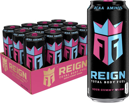 Reign Total Body Fuel, Sour Gummy Worm, Fitness & Performance Drink, 16 Fl Oz (Pack of 12) REIGNBuy Supplements Australia