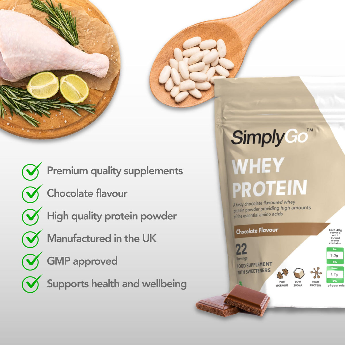 SimplyGo Whey Protein 900g Chocolate Flavour Simply SupplementsBuy Supplements Australia