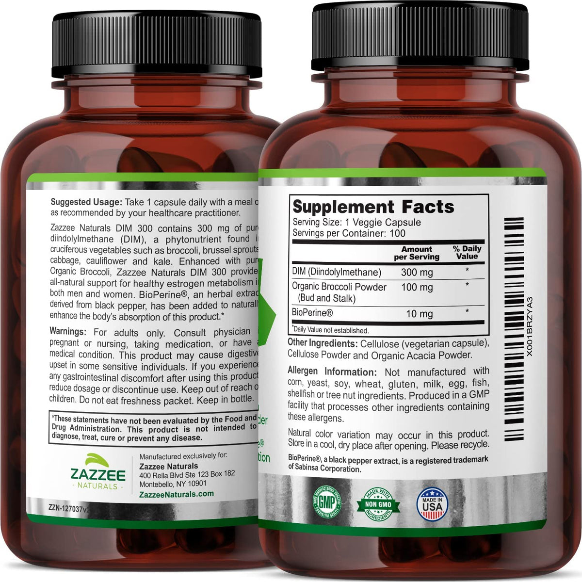 Zazzee Extra Strength DIM 300, 10 mg BioPerine and 300 mg DIM per Capsule, 100 Vegan ZazzeeBuy Supplements Australia