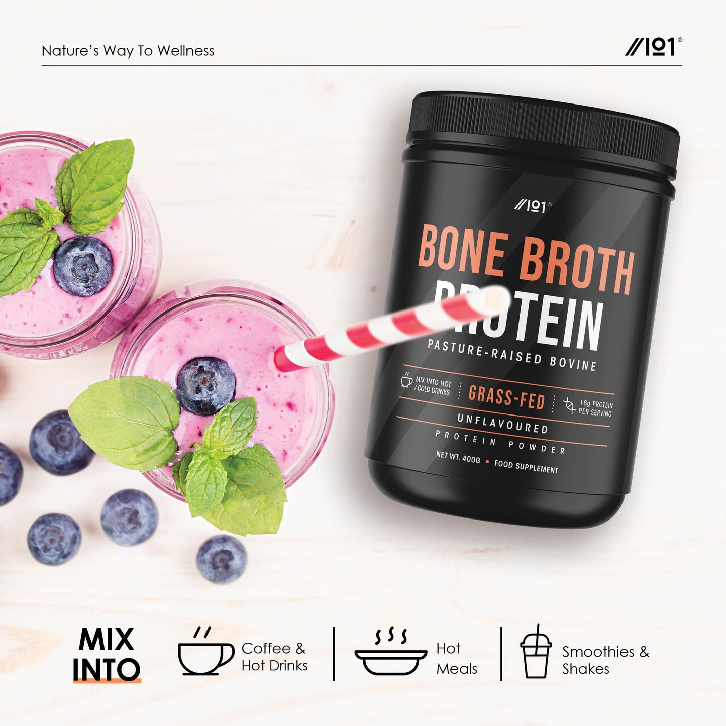 Bone Broth Beef Protein Powder - 400g - Unflavoured - 100% Grass-Fed & Pasture Raised Beef ALPHA01Buy Supplements Australia