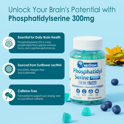 Phosphatidylserine - Nootropic Brian Supplement, Focus & Energy Gummies+ Bacopa Monnieri, Omega 3, Huperzine A, Methyl B12 & B6 for Seniors, Gamers, Workers, Non-GMO, Caffeine-Free, Sugar Free, 2 Pack NextdiaBuy Supplements Australia