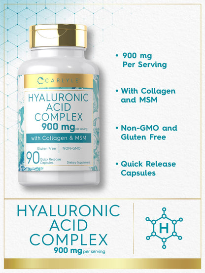 Carlyle Hyaluronic Acid Complex 900 mg | with Collagen and MSM | 90 Capsules | Non-GMO, Gluten Free Supplement Carlyle buy supplements Au
