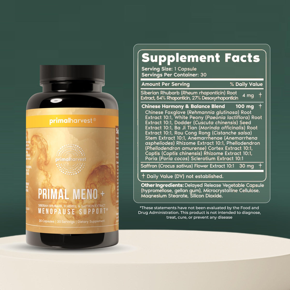 Primal Harvest Meno+ Menopause Support with Saffron & Chinese Herbs Support Mood, Menopausal Symptom Relief, & General Well-Being (1 Pack) Primal HarvestBuy Supplements Australia