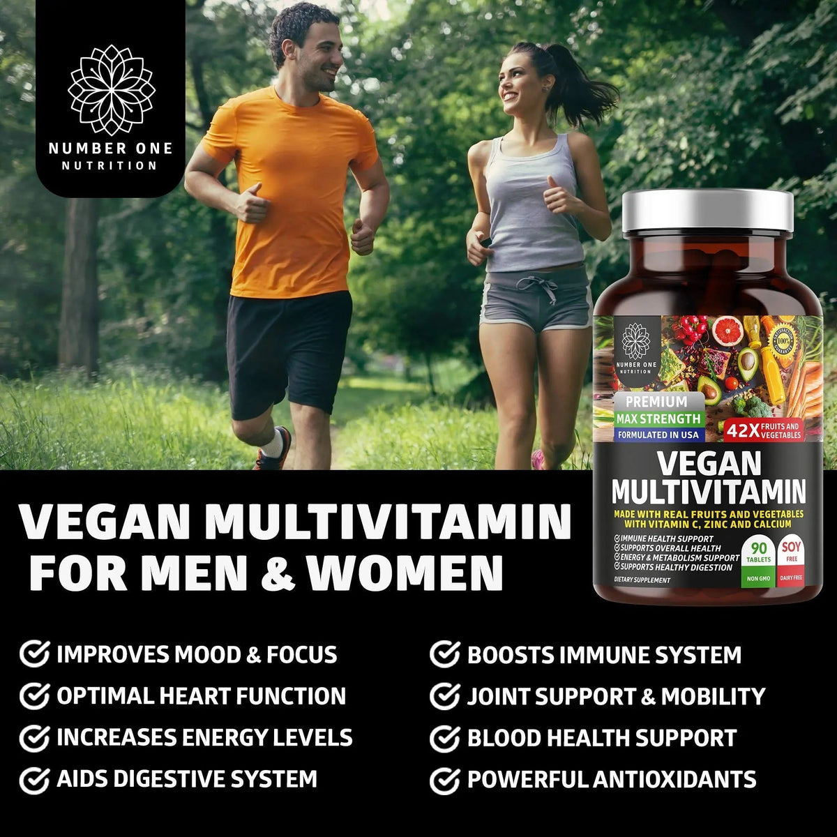 N1N Premium Plant Based Multivitamin [42 Powerful Ingredients] Men & Women Daily Multivitamins with Raw Veggies and Fruits, Probiotics Number One Nutrition