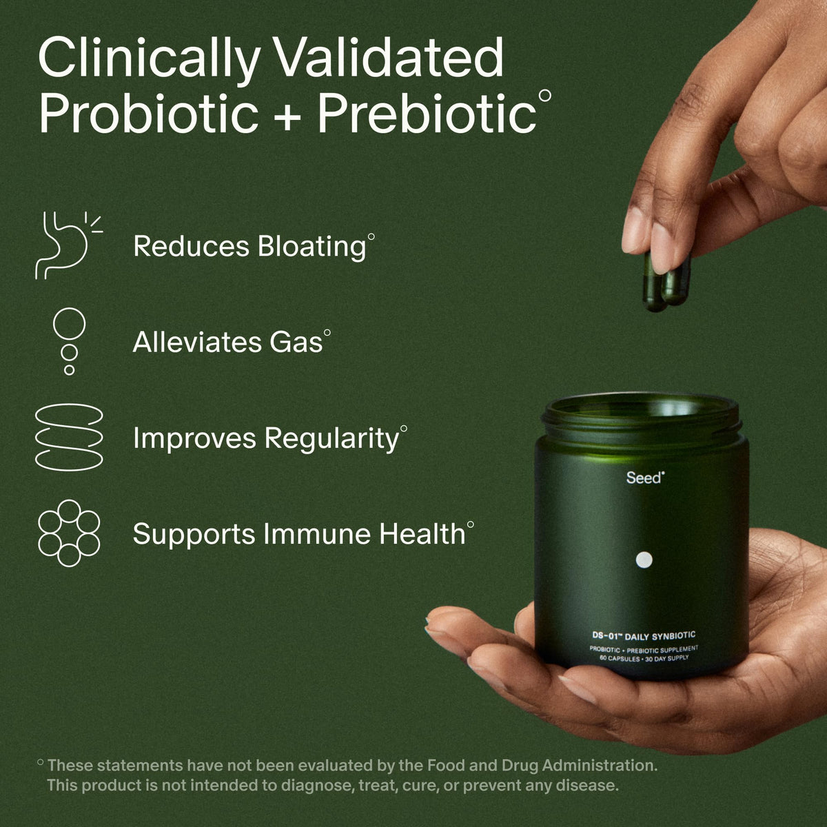 Seed DS-01 Daily Synbiotic - Prebiotic and Probiotic for Women & Men - Digestive Health, Gut Health, Immune Support, Bloating & Constipation Relief - Vegan & Shelf-Stable - 30-Day Starter (60ct) Seed buy supplements Au