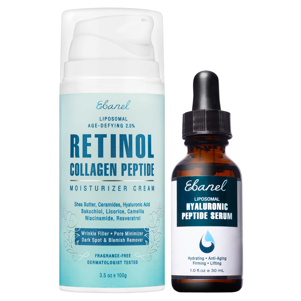 Ebanel Anti Aging Skincare Bundle of Retinol Moisturizer Cream with Collagen and Hyaluronic Acid Serum, Reduces Wrinkles, Hydrates, Firm and Smooth Skin Ebanel buy supplements Au