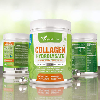 Premium Collagen Powder 500g Unflavoured High Grade Hydrolysed Collagen Joints, Bones, Gut, Wrinkles, Hair, Skin, Nails, Pain, Injury, Sleep, Fitness, Keto Euphoria BlissBuy Supplements Australia