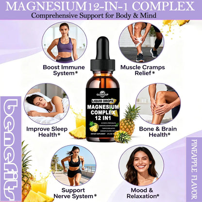 Magnesium 12 in 1 Complex 1000mg Supplement for Women & Men, High Absorption Liquid Magnesium W/Glycinate Citrate Malate Taurate Oxide Aspartate Orotate, Calm Magnesium for Sleep Muscle Heart Support GLOVVUUP buy supplements Au