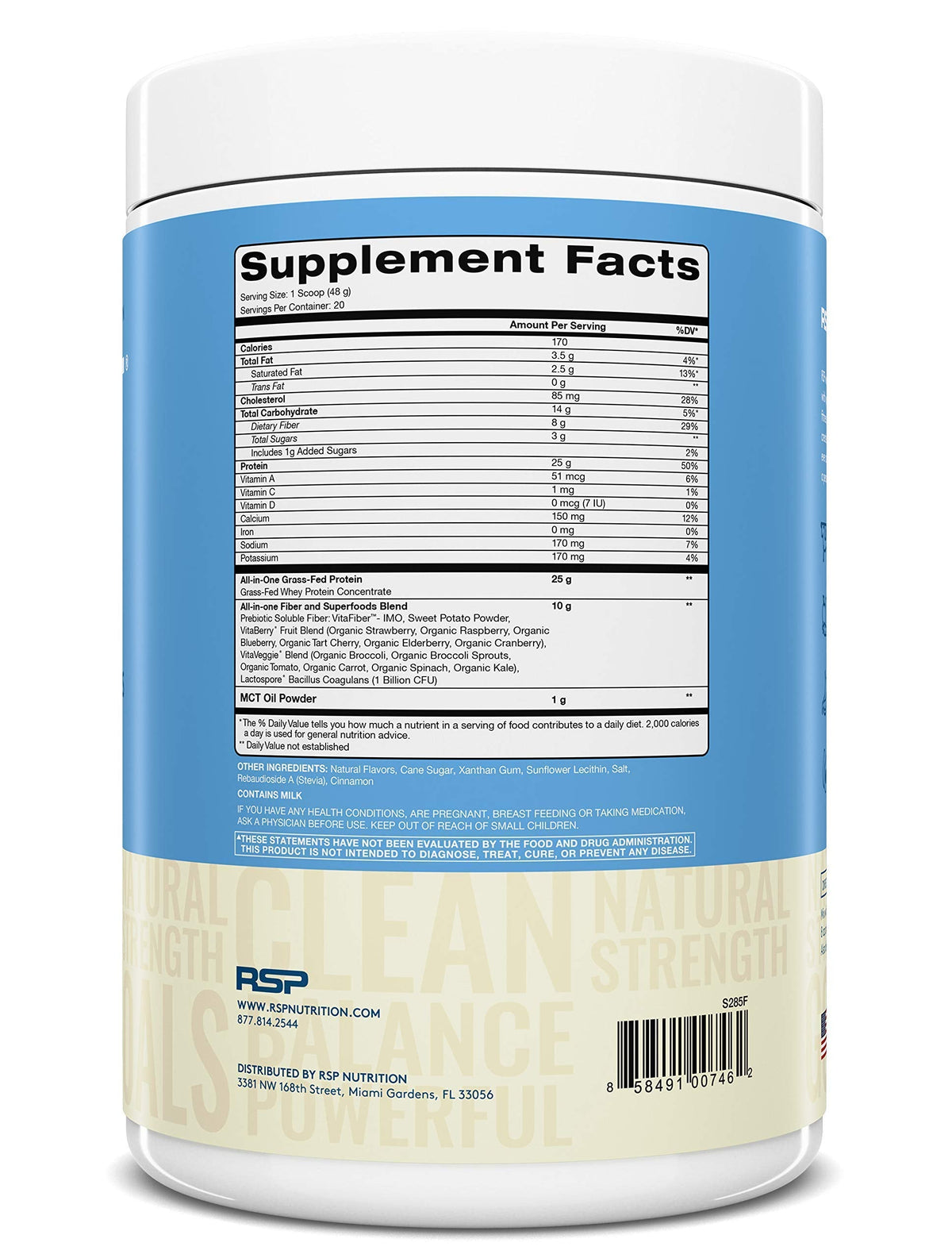 RSP NUTRITION AminoLean Pre Workout Energy (Blue Raspberry 30 Servings) with TrueFit Protein Powder (Vanilla 2 LB)