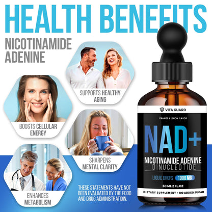 Vita Guard Pure NAD+ Supplements 1000mg Liquid Drops for Women & Man | Nicotinamide Adenine Similar to Nicotinamide Riboside NAD Plus Boosting Supplement - Natural Lemon & Orange Flavor Vita GuardBuy Supplements Australia