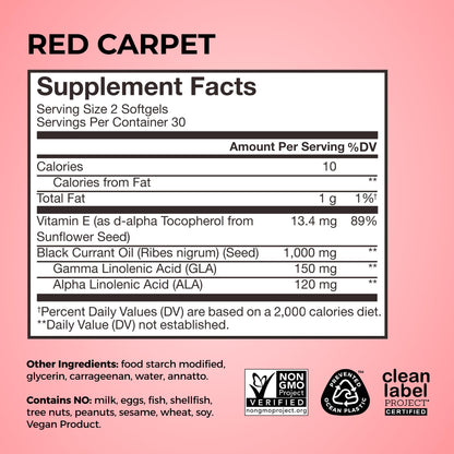 HUM Red Carpet Skin & Hair Vitamins for Women with Omega 3 Fatty Acids, Vitamin E, and Black Currant Seed Oil, Supplement for Skin Health & Healthy Hair Follicles Support, 60 Count HUMBuy Supplements Australia