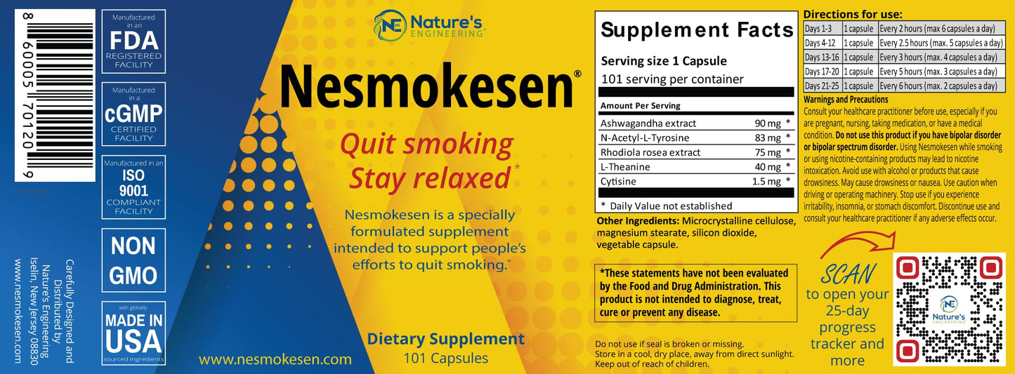 Nature's Engineering Nesmokesen - Quit Smoking Stay Relaxed, (101 Capsules / 25 Days Supply) Made in The USA Nature's Engineering buy supplements Au