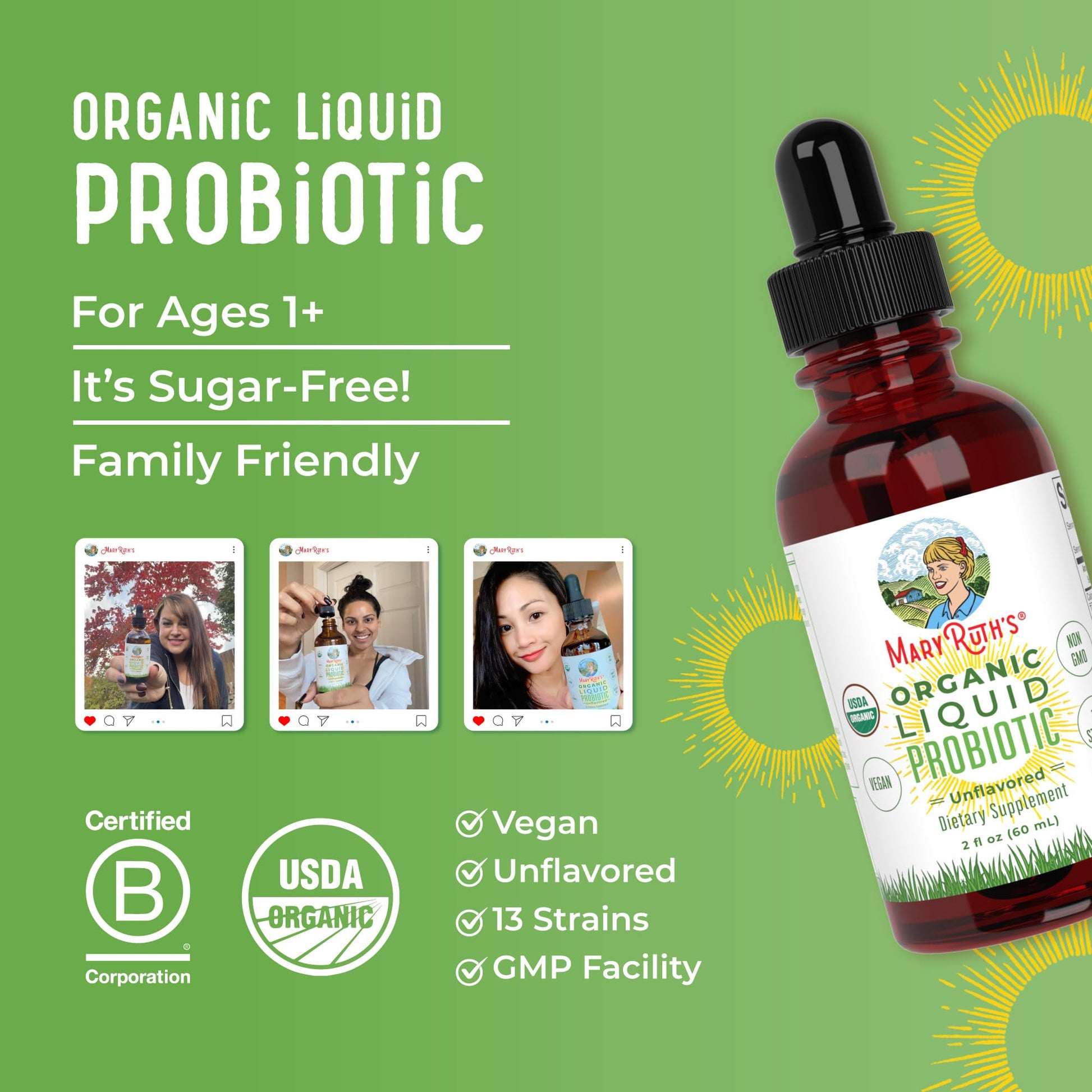 MaryRuth Organics Liquid Probiotic for Ages 4+ | 2 Billion CFU | 13 Probiotic Strains | Gut Health & Digestive Support | Gas & Bloating Support | Vegan | Gluten Free | Travel-Friendly | 20 Servings MARYRUTH'SBuy Supplements Australia