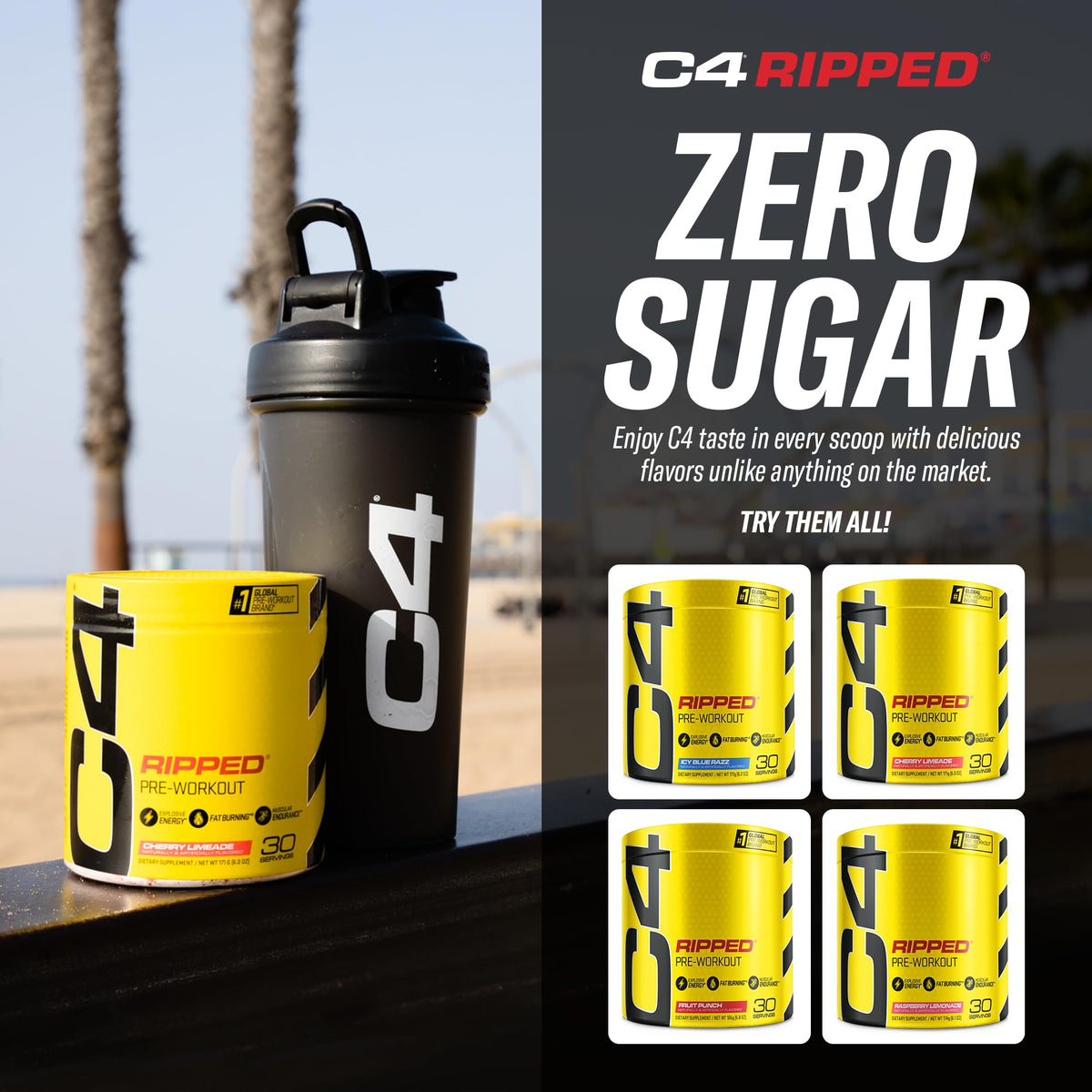 Cellucor C4 Ripped Pre Workout Powder Cherry Limeade | Creatine Free + Sugar Free CellucorBuy Supplements Australia