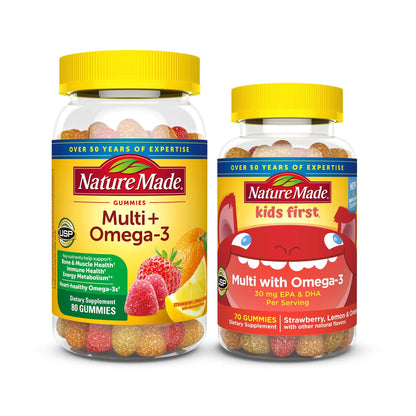 Nature Made Adult & Kids Multivitamin Gummies Combo Pack, Multis with Vitamin C, Vitamin D3, B Vitamins, Zinc, Omega 3 Fish Oil & More Nature Made