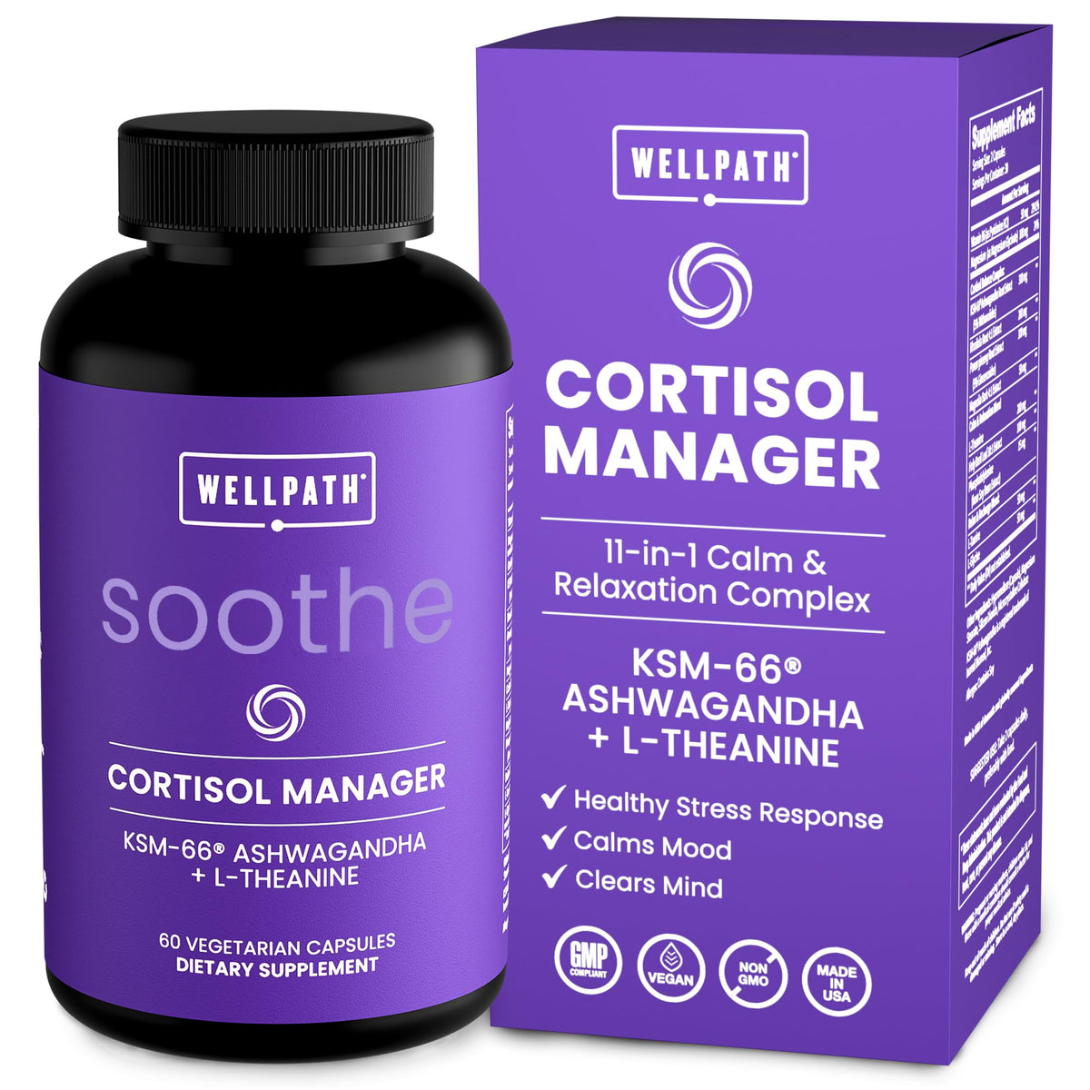 WellPath Soothe Cortisol Manager - Cortisol Supplements for Women with KSM-66® Ashwagandha & L-Theanine - Stress Support, Detox - 11-in-1 Complex, Vegan, Made in USA, Non-GMO, 60 Ct WellPathBuy Supplements Australia