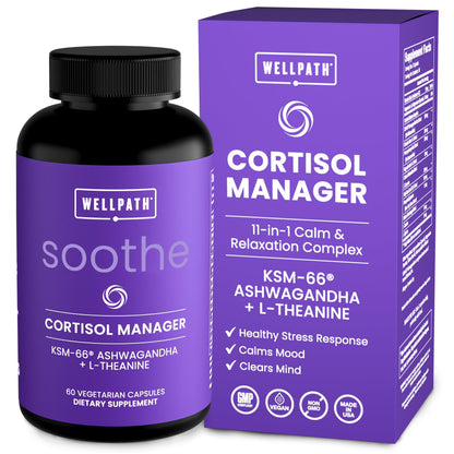 WellPath Soothe Cortisol Manager - Cortisol Supplements for Women with KSM-66® Ashwagandha & L-Theanine - Stress Support, Detox - 11-in-1 Complex, Vegan, Made in USA, Non-GMO, 60 Ct WellPathBuy Supplements Australia