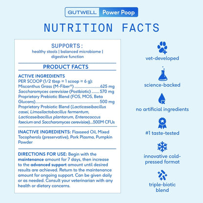 GutWell Power Poop - Digestive Enzymes & Fiber for Dogs - Dog Fiber Supplements Help with Diarrhea Relief, Upset Stomach, Pet Gas & Gut Health with Targeted Triple-Biotic Blend & M-Fiber - 60 Scoops Native PetBuy Supplements Australia